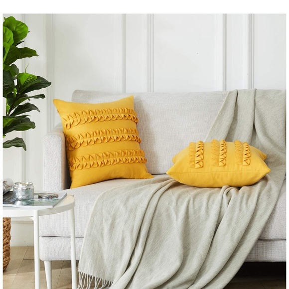 Wool Blend Solid Cushion Covers Mustard Yellow - Picture 7 of 8